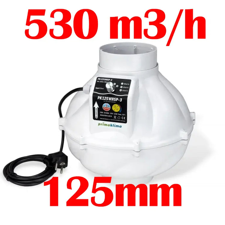 530, 420, 300 m3h 125mm PK125WHSP-3 Prima Klima, 3 Geschwindigkeiten
