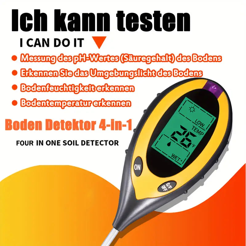 4-in-1 Bodentester Feuchtigkeitsmesser pH Bodentemperatur Sonnenlicht