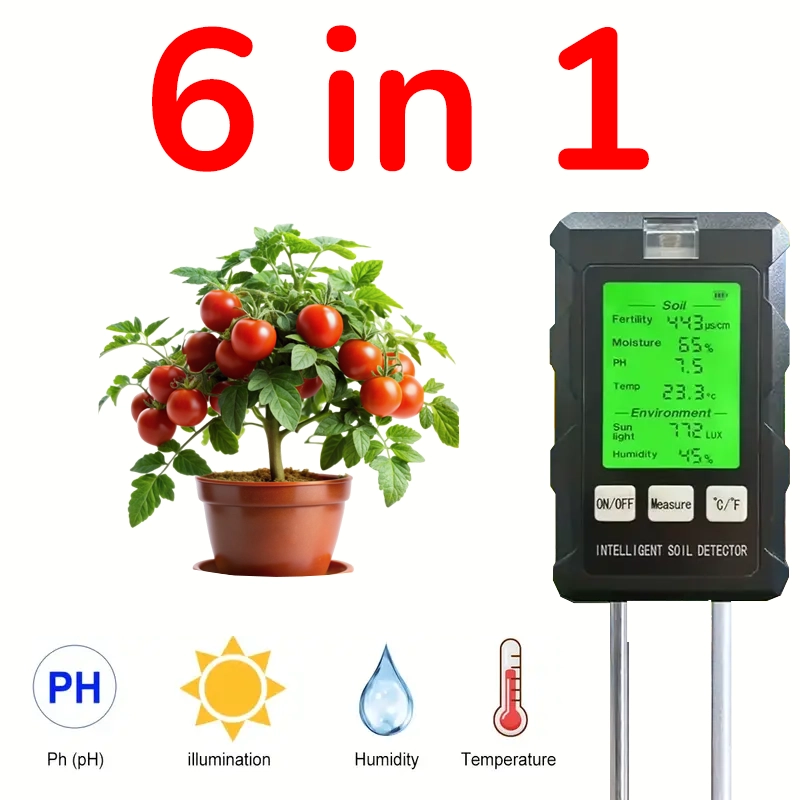 6 in 1 PH-Wert Bodentester Temperatur Bodenfeuchtigkeit